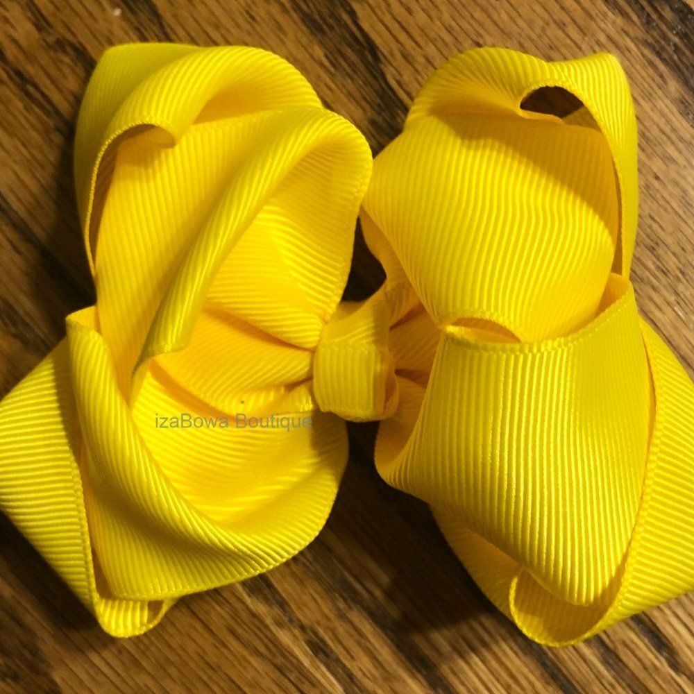 Bright Yellow 4" Double Stacked Boutique Bow  -kids-  (2)  5B1831  Handmade NWT